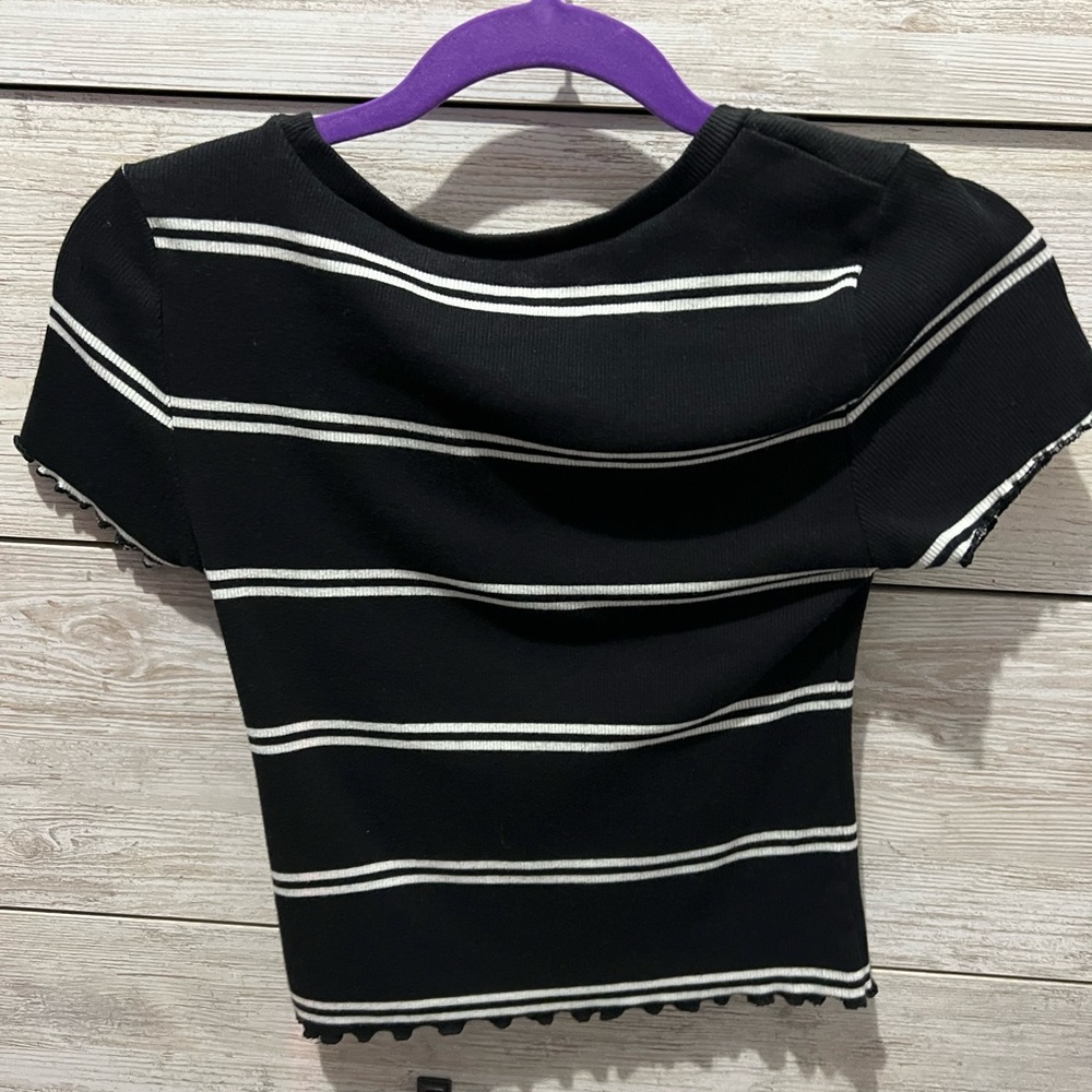 Navy blue and white short sleeve t-shirt